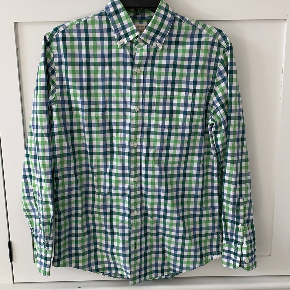 Crewcuts white and green gingham button down- NEW without tags